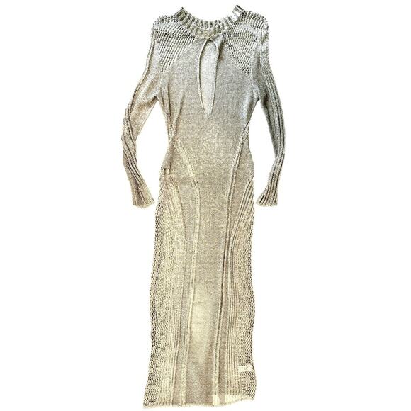 Boohoo Annie Metallic Knit Split Front Maxi Dress - Picture 3 of 5